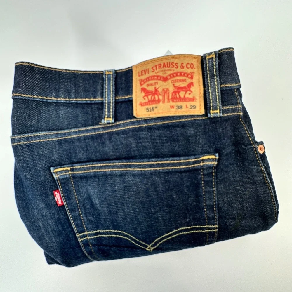 Levis‎ 514 Straight Fit Mens Dark Wash Blue Denim Jeans W38 L29 Zip Fly